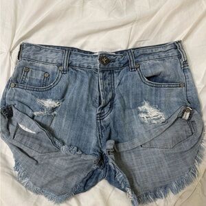 One Teaspoon Blue Distressed Jean Shorts